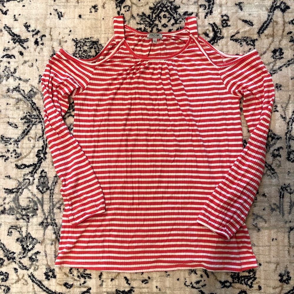 NWOT Froxx XS cold shoulder orange & white stripe